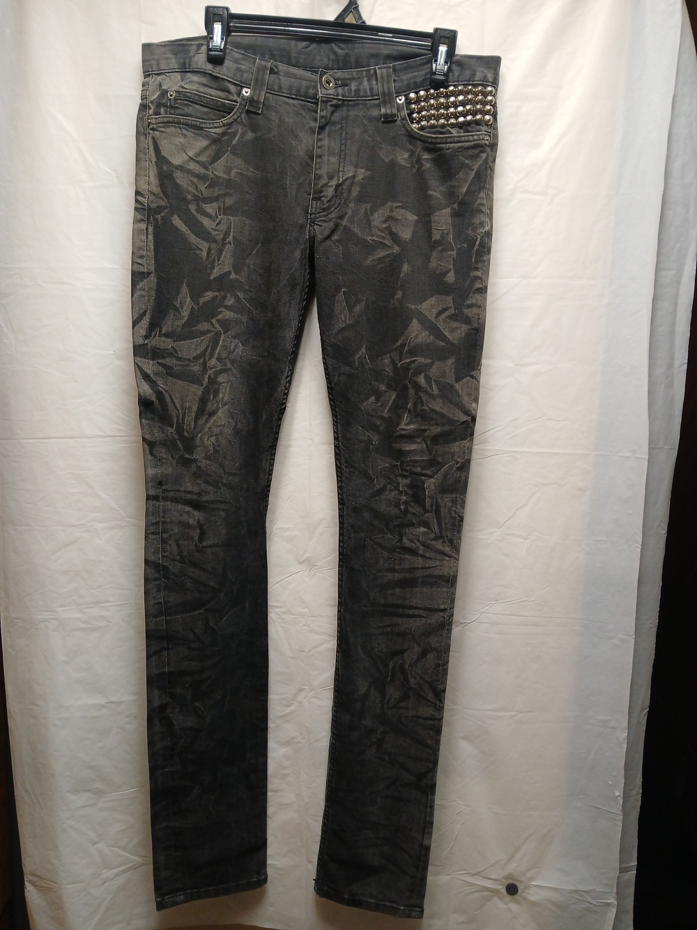 Bess NYC Men's Black Washed Jeans with Stud Detail